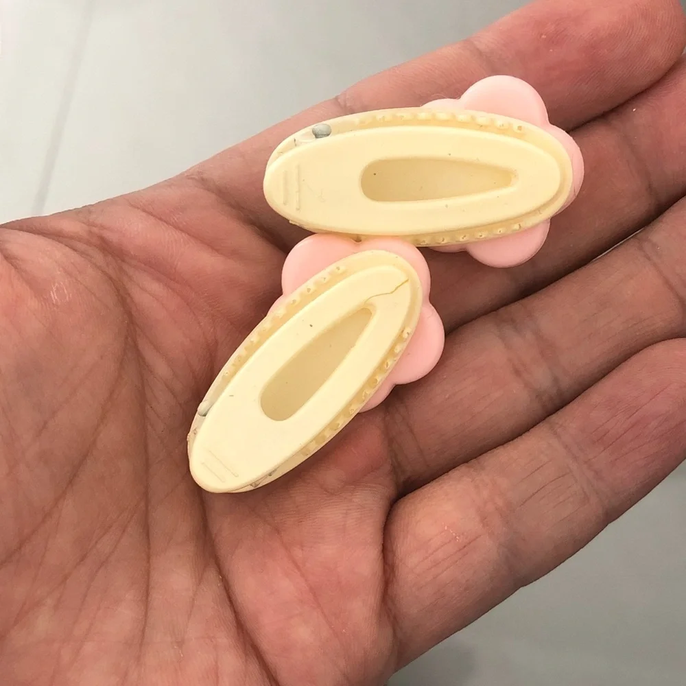Pink Flower Hair Clips on Cream Base